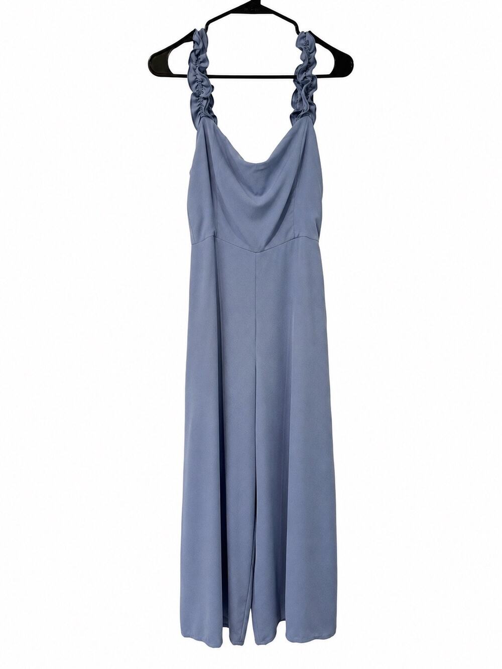 Aritzia Sunday Best Flirt Ruffle Strap Wide Leg Jumpsuit Blue Gray Size 8
